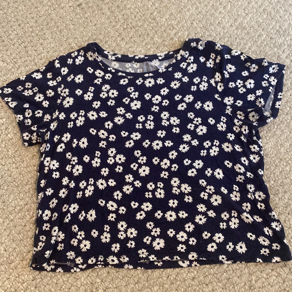 Navy blue shirt with white flowers